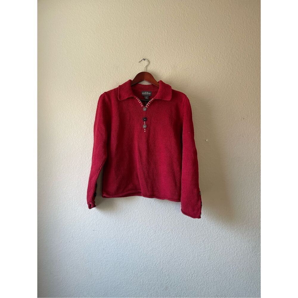 Vintage woolrich knit red pullover polo sweater size large